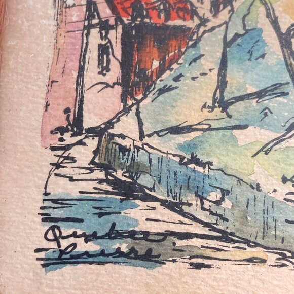 Set Of 2 Paintings Quebec Scene Small Mini Artwork Aged Patina Cottage Signed - Picture 6 of 14